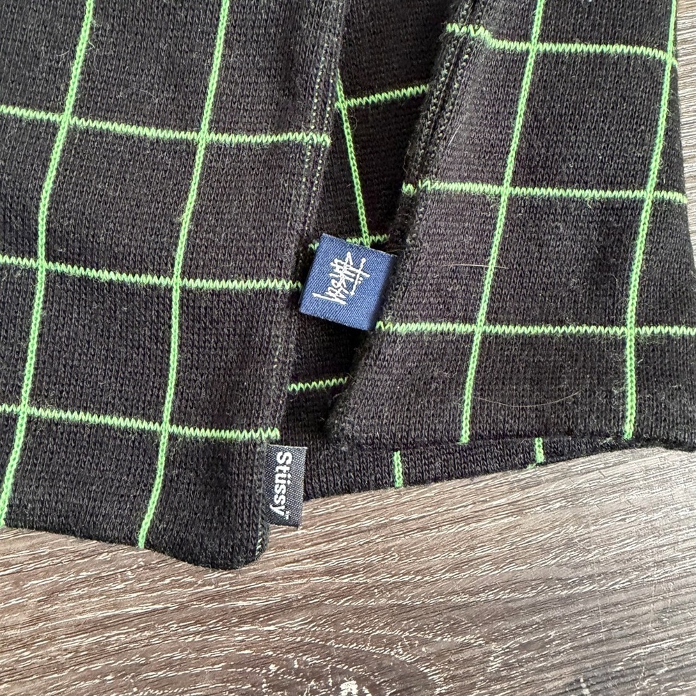 Stussy Black and Green Grid Men's Scarf - Picture 3 of 3